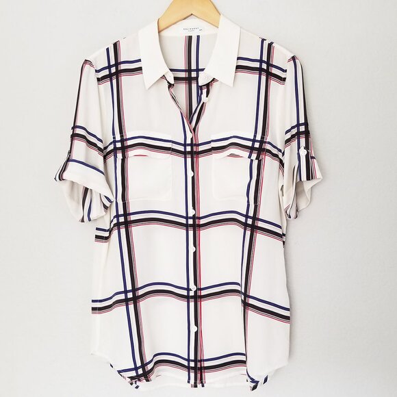 Equipment Femme 100% Silk Short Sleeve Silk Engineered Large Marais Plaid Shirt - Picture 5 of 16